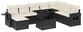 Set divani da giardino con cuscini 8 pz nero in polyrattan