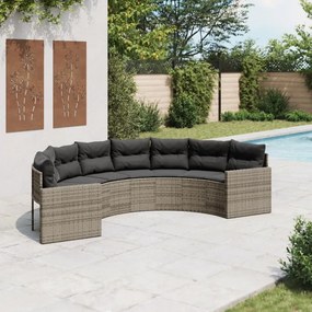 Divano da giardino con cuscini semicircolare grigio polyrattan