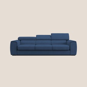 Zeno Divano con pouf estraibile poggiapiedi a 3 sedute in tessuto morbido impermeabile T02 blu