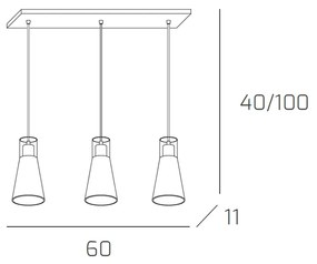 Sospensione Contemporanea Cone Metallo Cromo Vetro Bianco Satinato 3 Luci E27