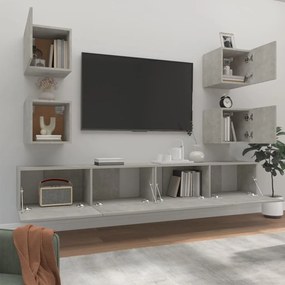 Set di mobili porta tv 6 pz grigio cemento in legno multistrato