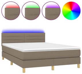 Letto a Molle con Materasso e LED Tortora 140x200 cm in Tessuto