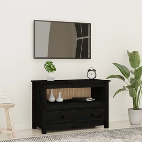 Mobile porta tv nero 79x35x52 cm in legno massello di pino