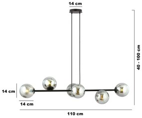 Lampadario a sospensione con filo ROSSI 6xE14/10W/230V nero/grigio