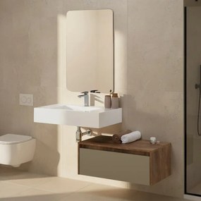 Mobile bagno sospeso 80 cm tortora e tabacco con lavabo sospeso e specchio – Numa