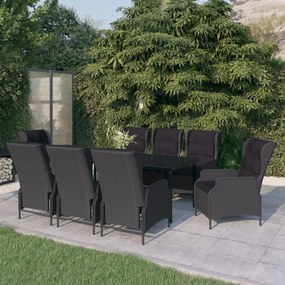 Set mobili da pranzo per giardino 9 pz grigio scuro