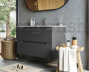 Mobile bagno dark grey 100x45 Mango due cassetti maniglia incassata con lavabo in ceramica lucida