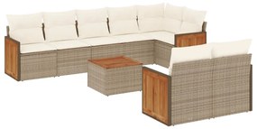 Set divano da giardino 9 pz con cuscini beige in polyrattan