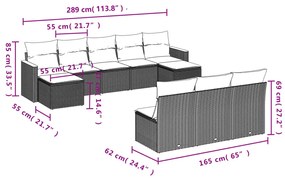 Set divano da giardino 10 pz con cuscini beige in polyrattan