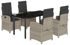 Set pranzo da giardino 5pz con cuscini grigio chiaro polyrattan