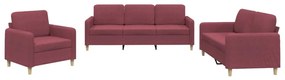 Set di divani 3 pz con cuscini rosso vino in tessuto