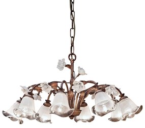 Lampadario Classico Siena Metallo E Ceramica Ruggine Decorato Lucido 8 Luce E14