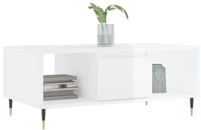 Tavolino salotto bianco lucido 90x50x36,5 cm legno multistrato