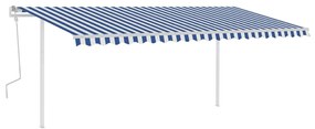 Tenda da Sole Retrattile Manuale con Pali 5x3,5 m Blu e Bianca