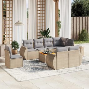 Set divano da giardino 9 pz con cuscini beige in polyrattan