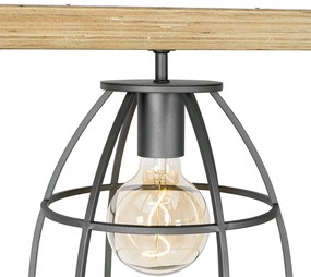 Lampada a sospensione industriale in legno con 3 luci grigio scuro - Arthur