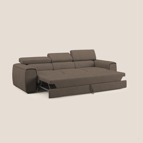 Zeno Divano con pouf estraibile poggiapiedi a 3 sedute in tessuto morbido impermeabile T02 marrone
