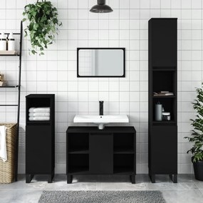 Set Mobili Da Bagno 3 Pz Nero İn Legno Multistrato /