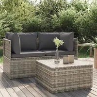 Set Divani da Giardino 3 pz con Cuscini in Polyrattan Grigiocod mxl 119352