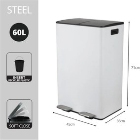 Cestino per la spazzatura bianco opaco in acciaio per raccolta differenziata/con pedale 2x30 l Aliya – Spirella