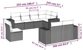 Set divani da giardino 8 pz con cuscini marrone in polyrattan