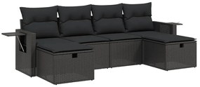 Set divano da giardino 6 pz con cuscini nero in polyrattan