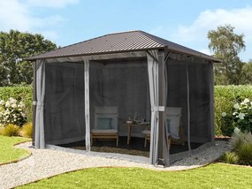 TOOLPORT Gazebo da giardino 3x3,65m, Hardtop, 4 teli laterali, grigio - (300221)