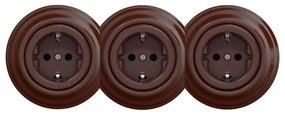Kliklap - Presa a muro tripla in stile retrò con placca SCHUKO 230 V, marrone