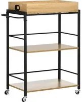 EasyComfort Carrello da Cucina a 3 Ripiani con Vassoio Rimovibile e Ruote Girevoli, 72x40x94cm, Legno e Nero