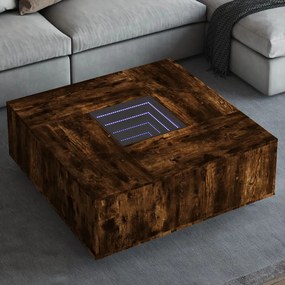 Tavolino Da Salotto Con Led Infinity Rovere Fumo 100x100x40 Cm /