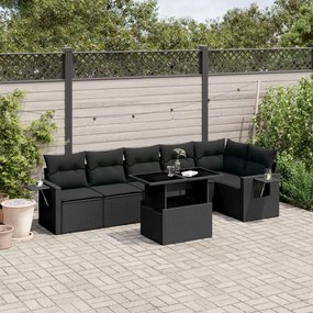 Set divani da giardino con cuscini 7pz nero polyrattan