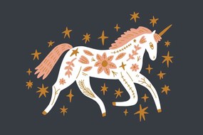 Stampa su tela – Unicorno fiabesco in stile folk