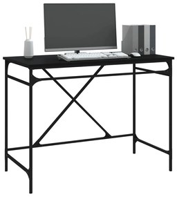Scrivania nera 100x50x75 cm in legno multistrato e ferro