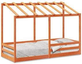 Letto Bambini Con Tetto Marrone Cera 75x190 Cm Massello Pino /