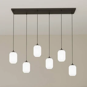 EMIBIG LIGHTING Lampada a sospensione Verdi, lunghezza 115 cm, nero/opal, vetro, a 6 luci.