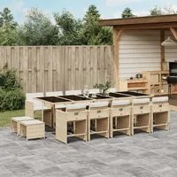 Set da Pranzo da Giardino 15 pz con Cuscini Beige in Polyrattan 3277941