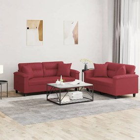 Set Di Divani 2 Pz Con Cuscini Rosso Vino İn Similpelle /