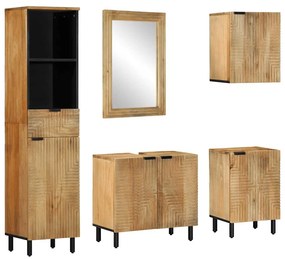 Set Mobili Da Bagno 5 Pz Marrone İn Legno Massello Di Mango /