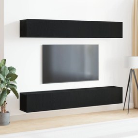 Set di mobili per tv a parete in 4 pezzi di  in legno ingegnerizzato nero rovere