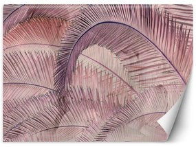 Carta Da Parati, Foglie di palma 3D in cemento rosa
