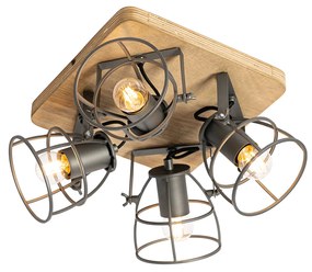 Faretto industriale in legno con grigio scuro regolabile 4 luci - Arthur