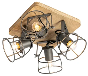 Faretto industriale in legno con grigio scuro regolabile 4 luci - Arthur