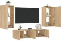 Mobili TV a Muro con LED 4pz Rovere Sonoma Legno Multistrato 3216848