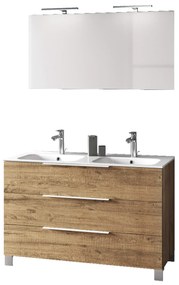 Mobile Bagno 120cm a Terra Con Lavabo doppia Vasca, Tre Cassetti e Specchio