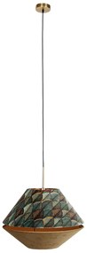 Lampada a sospensione moderna bronzo con doppio paralume in velluto con motivo a foglie e beige - Combi 1