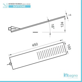 Soffione a Sbalzo Nero Inclinato 45x10 cm Effetto Pioggia in Acciaio Inox