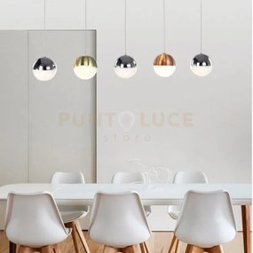 Atomo, lampada a sospensione,cromo rame e oro rettangolare 5 luci, ...