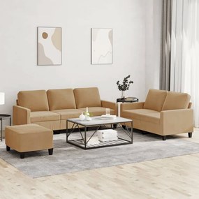 Set Di Divani 3 Pz Con Cuscini Marrone İn Velluto /