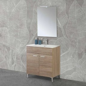 Mobile bagno a terra 80 rovere tropea con lavabo e specchio LED Martha