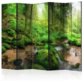 Paravento design Foresta umida II - paesaggio verde di foresta umida con acqua e rocce